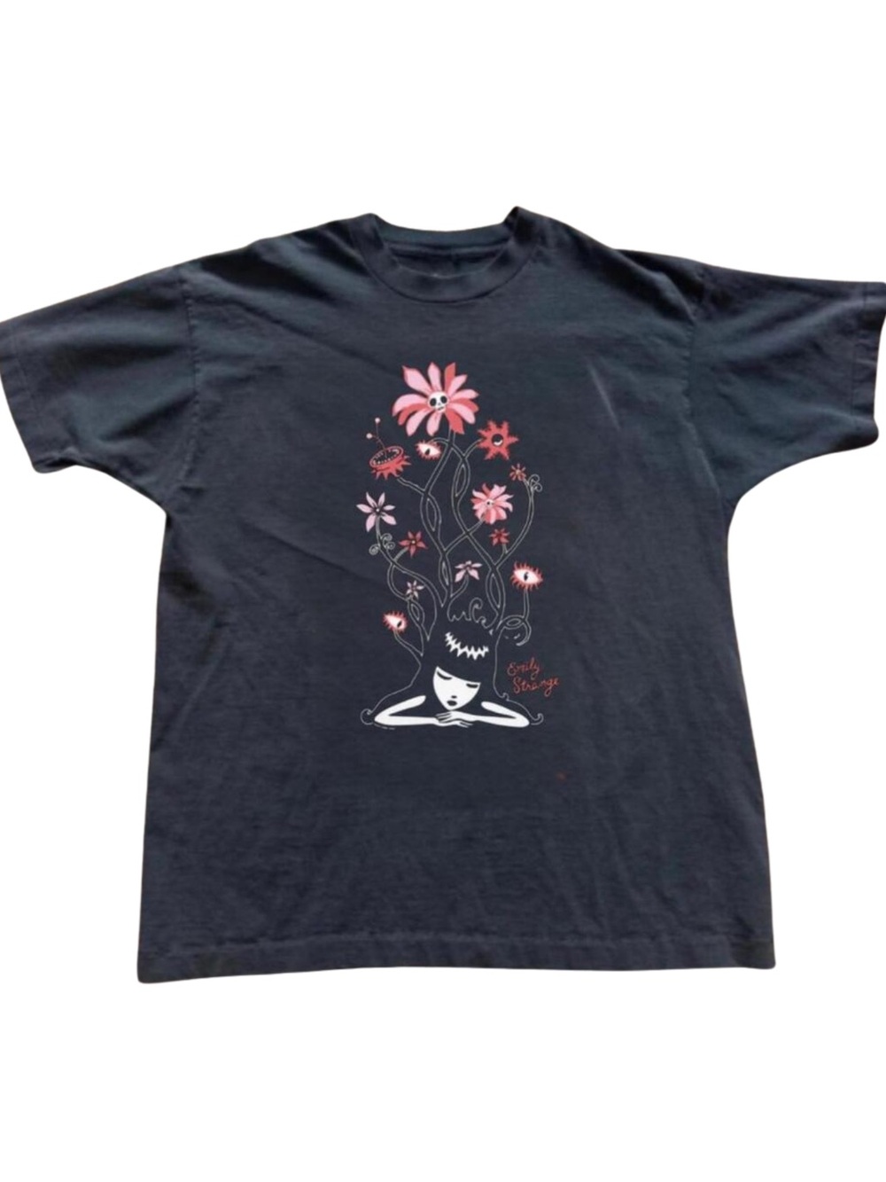 Gildan Graphic Floral Black Tee with Pink Accent